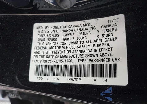 2018 Honda Civic Ex из США, поврежденный, VIN 2HGFC2F72JH511760